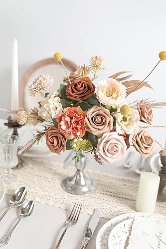 Miniatura 4 de Flores artificiales de aspecto real, color rosa polvoriento, rosas falsas de espuma con tallos, 25 piezas para bricolaje, bodas, despedidas de