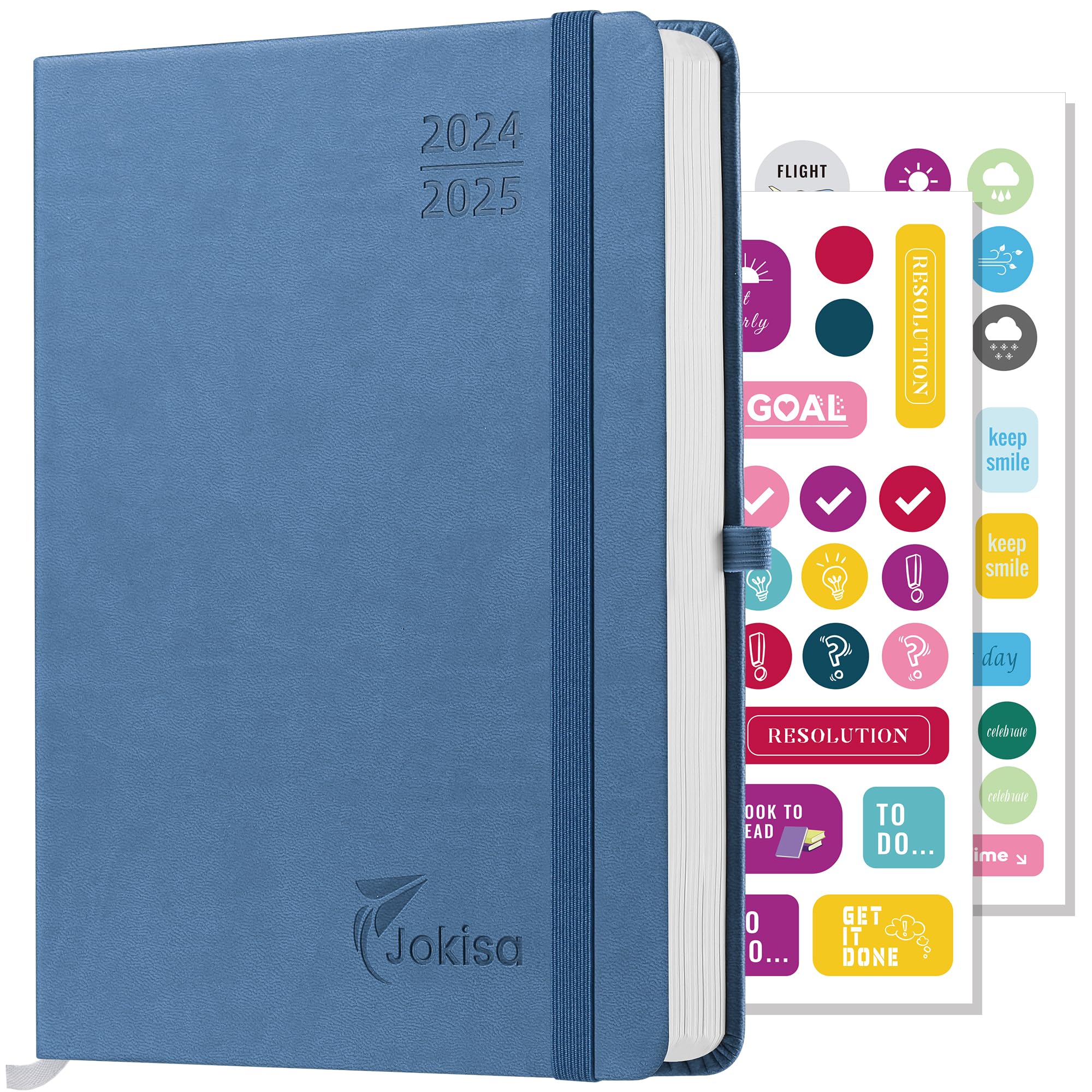 Jokisa Agenda 2025, Agenda Giornaliera Con Passante per Penna, Chiusura Elastica e Adesivi, Agenda Settimanale Intervalli di 30 Minuti, Ago.2024-Dic.2025 (22 x16 cm)