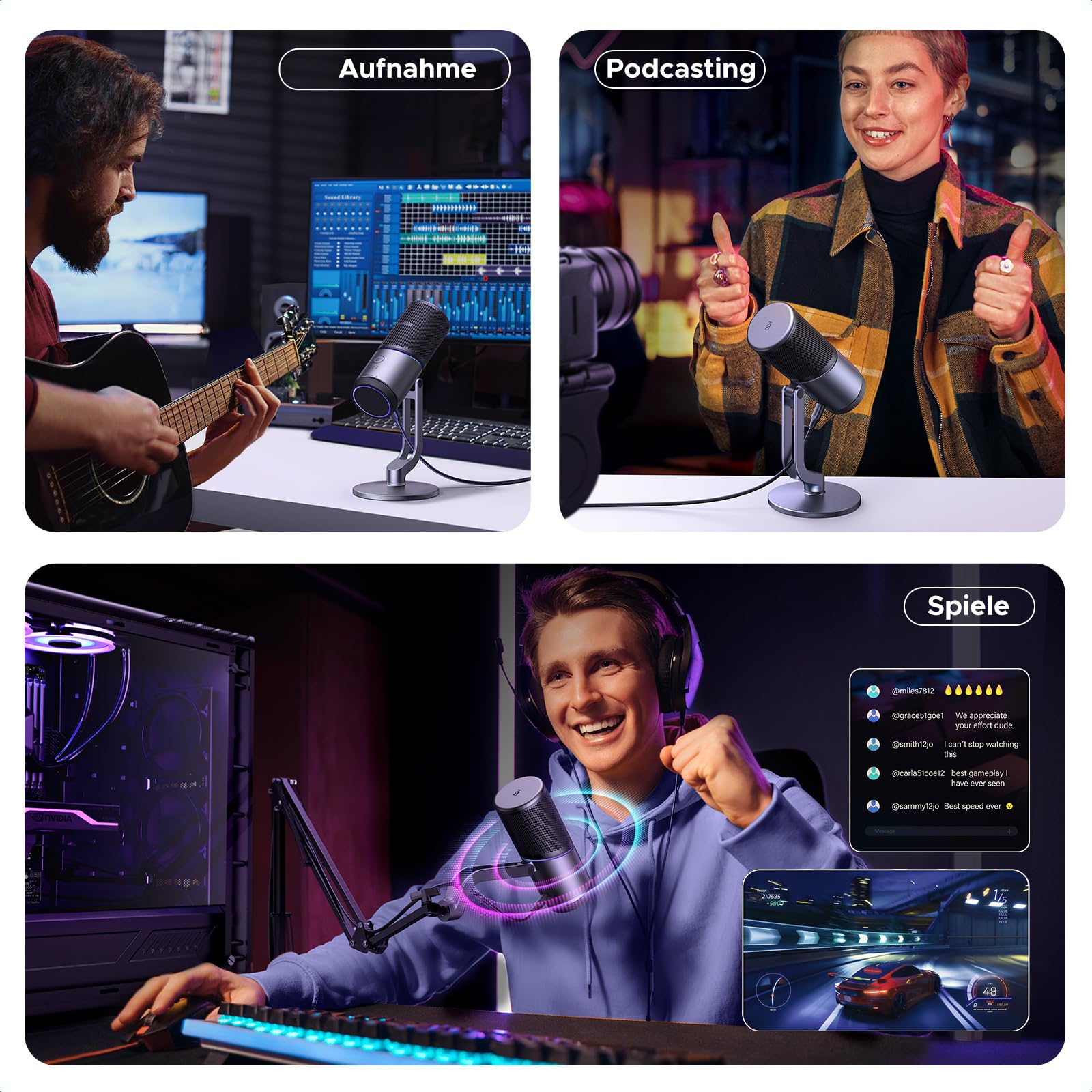 UGREEN Mikrofon Gaming für PC USB Microphone mit RGB Licht 24bit/96kHz Stummschalttaste Gaming Mic für PS5 /PS4 Kondensatormikrofon für Streaming, Podcasting, Aufnahme, Laptop