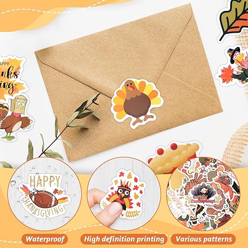 Miniatura 4 de 100 calcomanías de otoño de Acción de Gracias, calcomanías de vinilo de hoja de arce y calabaza, lindas calcomanías de Acción de Gracias para