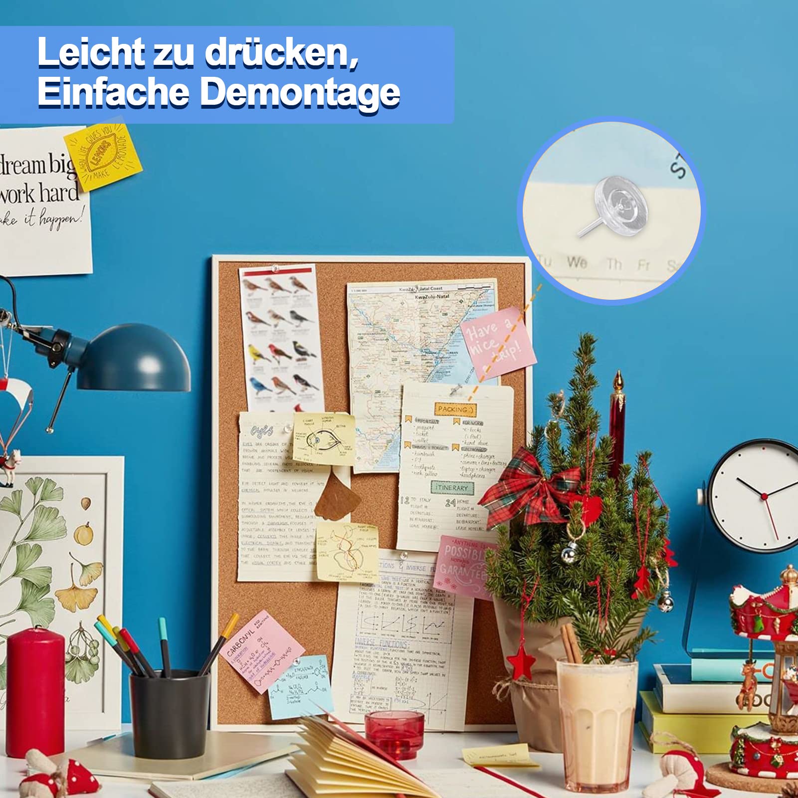 100 Stück Große Transparente Reißzwecken – Für Pinnwand & Korktafel (2,5 Cm)