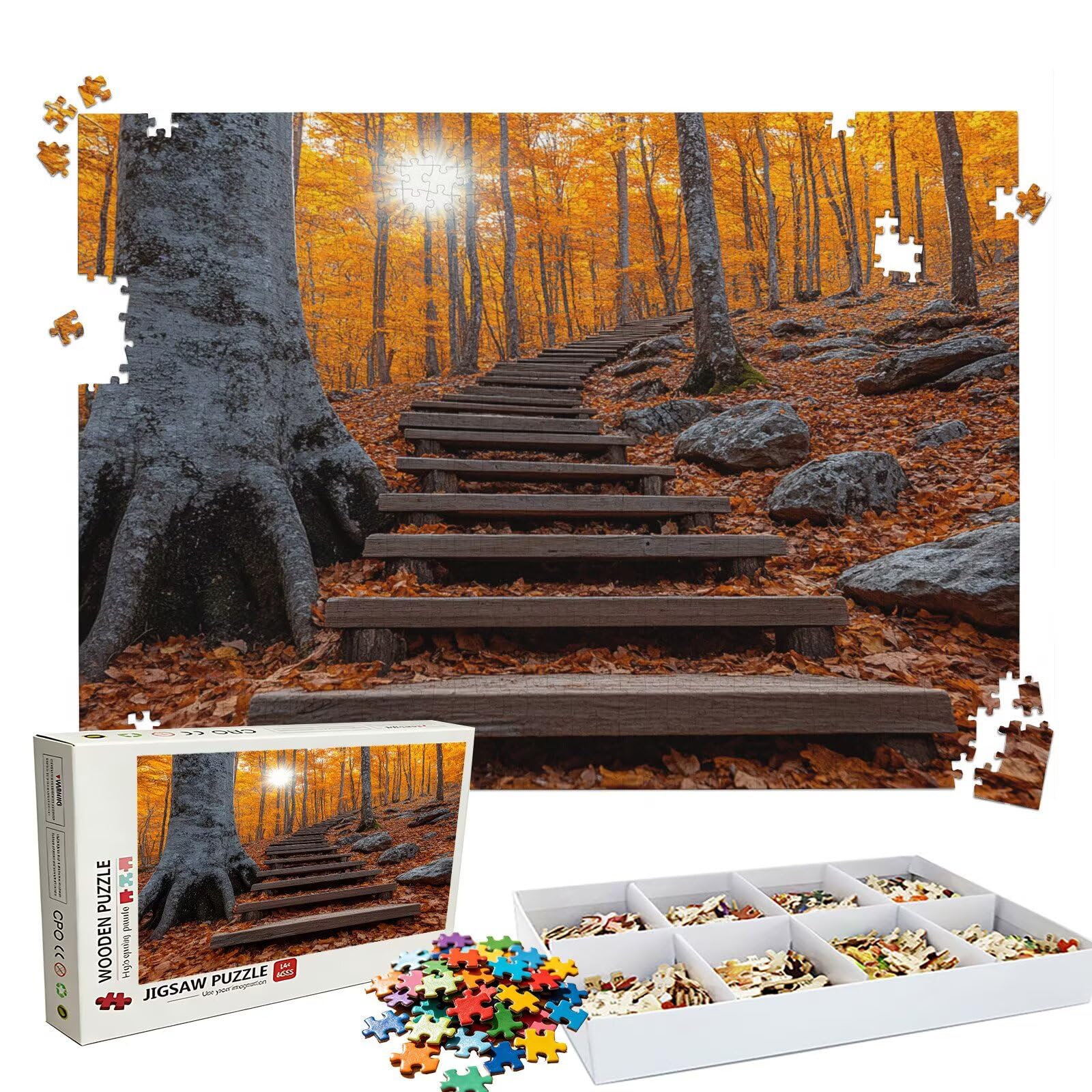 Puzzle 1500 elementów, 1500 elementów, dla dorosłych, światło słoneczne, wzór lasu, drewniane puzzle, zestaw "zrób to sam" dla dorosłych, gruby materiał i idealne uzębienia, powierzchnia bez odbić
