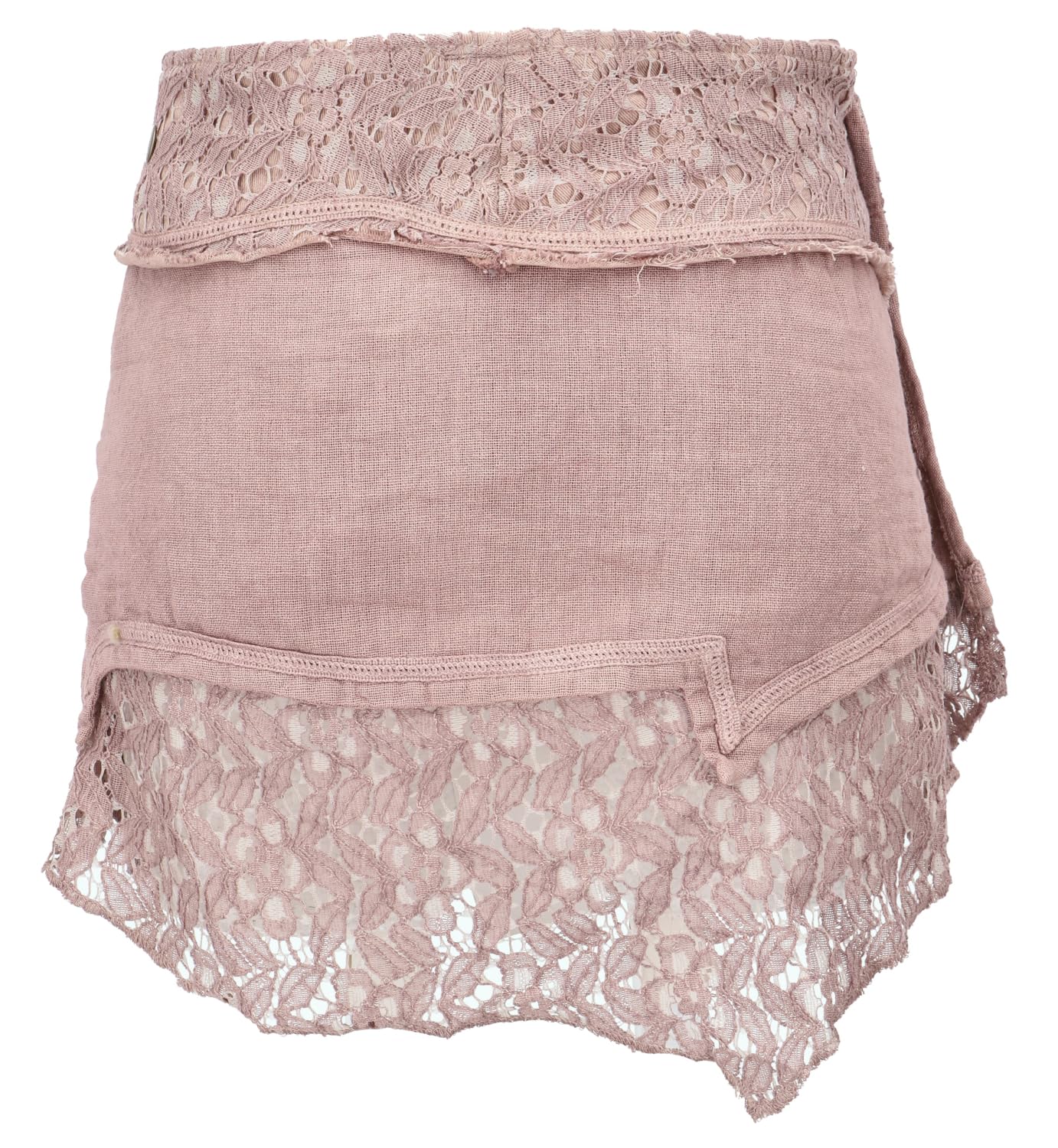 GURU SHOP Natürlicher Goa Sommerrock, Ethno Wickelrock mit Spitze, schwarz | Baumwolle, kurzer Lagenrock, asymmetrisch geschnitten, Druckknopfleiste, vielseitig kombinierbar