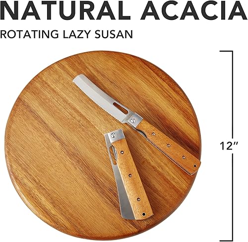 Miniatura 2 de Bandeja giratoria de madera de acacia Lazy Susan, organizador de gabinete, 12 pulgadas (dos piezas)