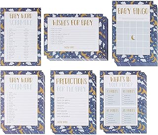Paquete de tarjetas de juego de baby shower – Juego de 5 suministros para actividades de fiesta para 50 huéspedes, incluye...