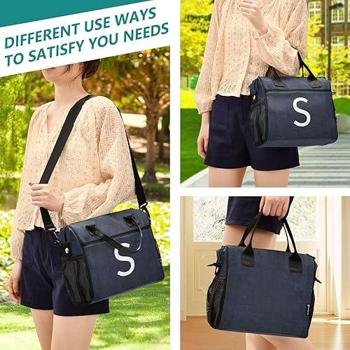 Miniatura 5 de Krafig Lonchera reutilizable con letra inicial de color azul abstracto para oficina, picnic, senderismo, playa, contenedor de alimentos aislado para