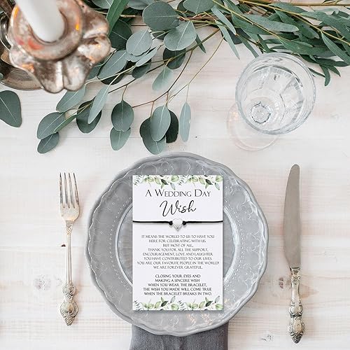 Miniatura 5 de Sasylvia 50 juegos de pulseras de boda para invitados, pulseras ajustables a granel con tarjetas de agradecimiento para regalos de fiesta de boda,