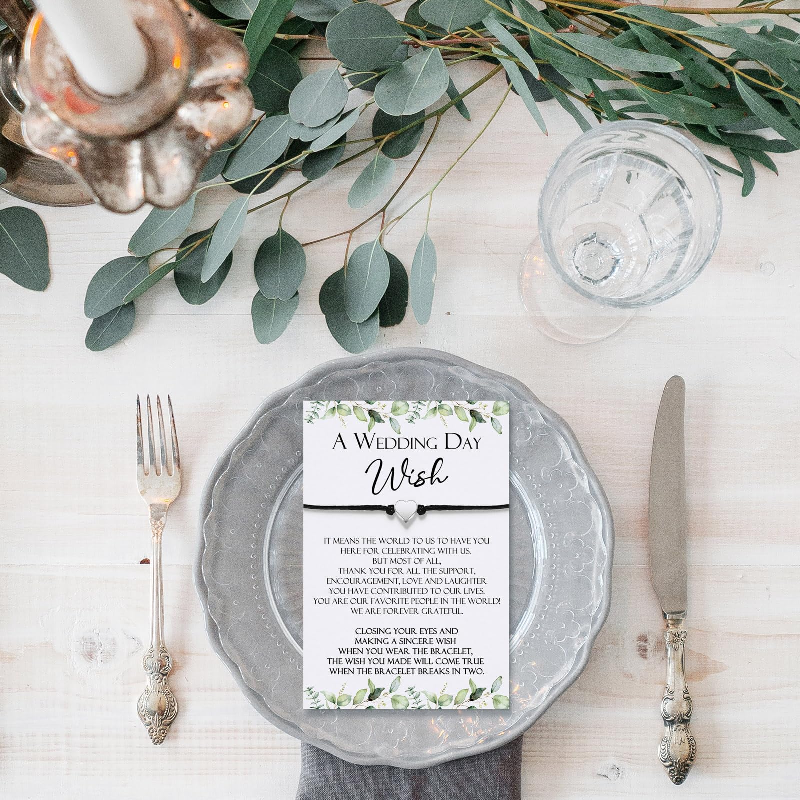 50 Sets Wedding Favors for Guests Bracelets Adjustable Wish Card Bracelets Thank You Place Setting Cards for Wedding Bridal Shower Party Return Gifts