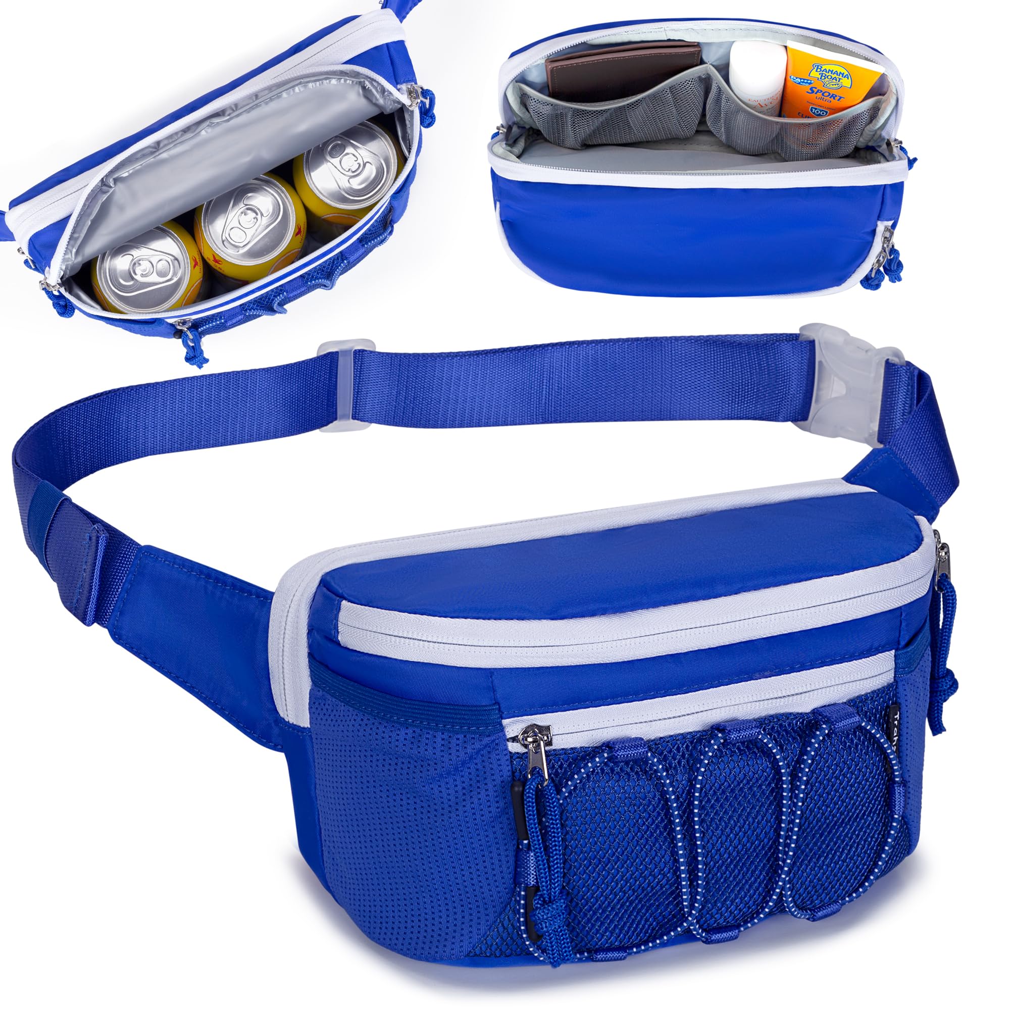 Trahzia Fanny Pack Cooler, Insulated Waist Pack Snack Bag, Blue, 24 x 10 x 14 cm