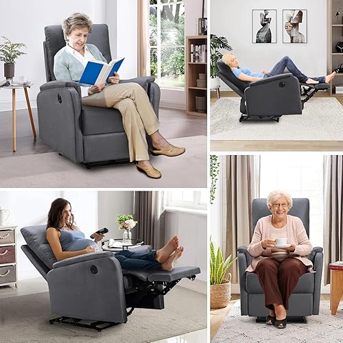Miniatura 6 de Sillón reclinable para adultos y ancianos, sofá reclinable individual ergonómico, silla reclinable pequeña eléctrica con puertos USB, respaldo y