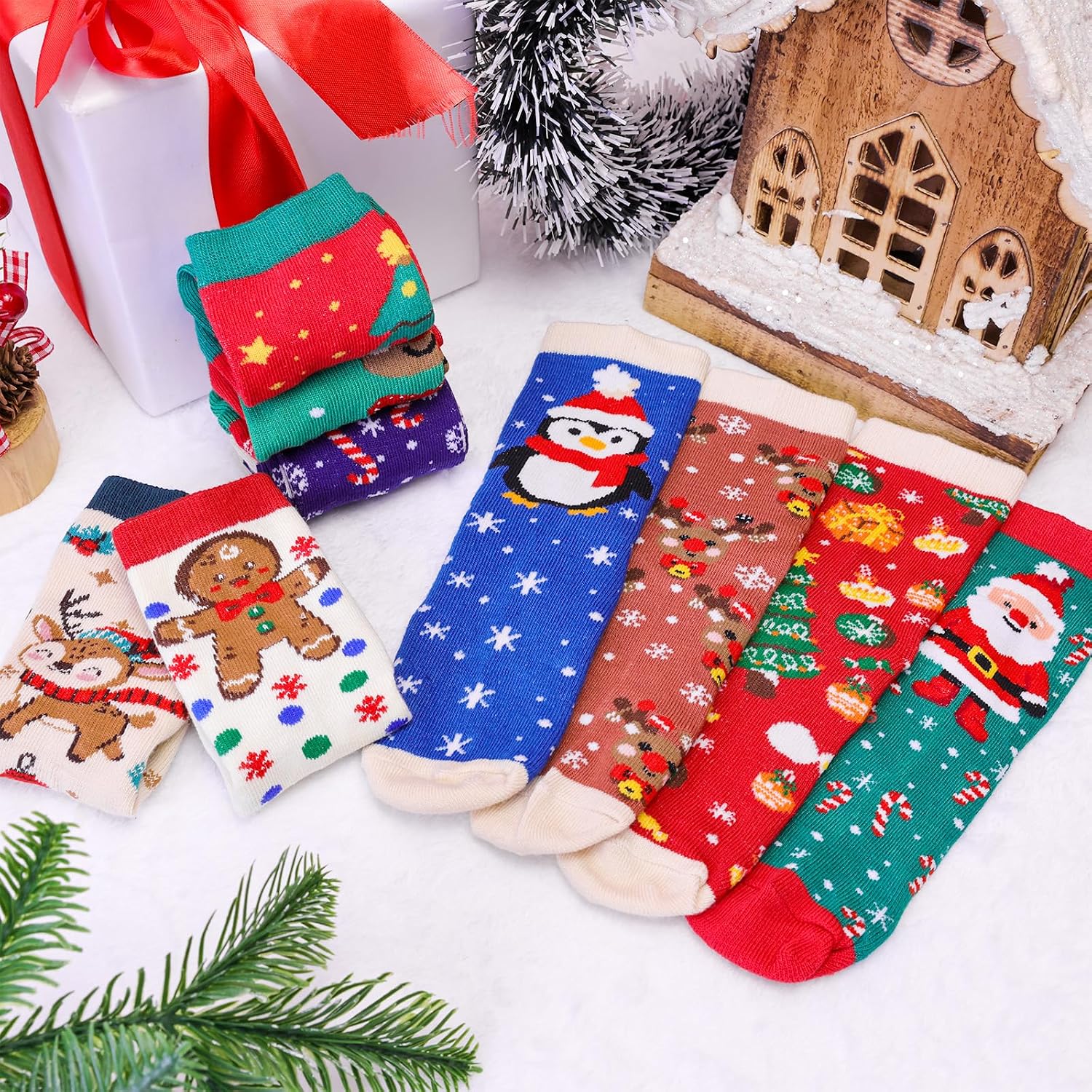 MGparty 12 Pairs Kids Christmas Socks Holiday Crew Socks for Boys Girls 3-5 6-8 Years Xmas Gift Cute Stocking Stuffers