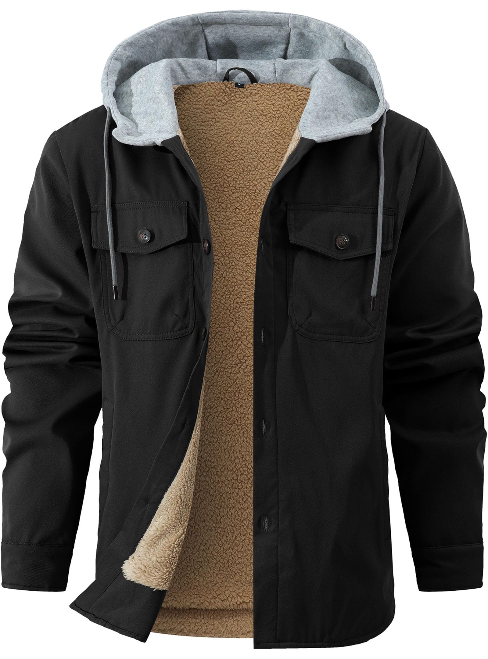 Zaitun Herren Winterjacke Warme Fleecejacke HolzfäLlerhemd Hemdjacke mit Kapuze Outdoor Jacken Thermo Flanell Jacke
