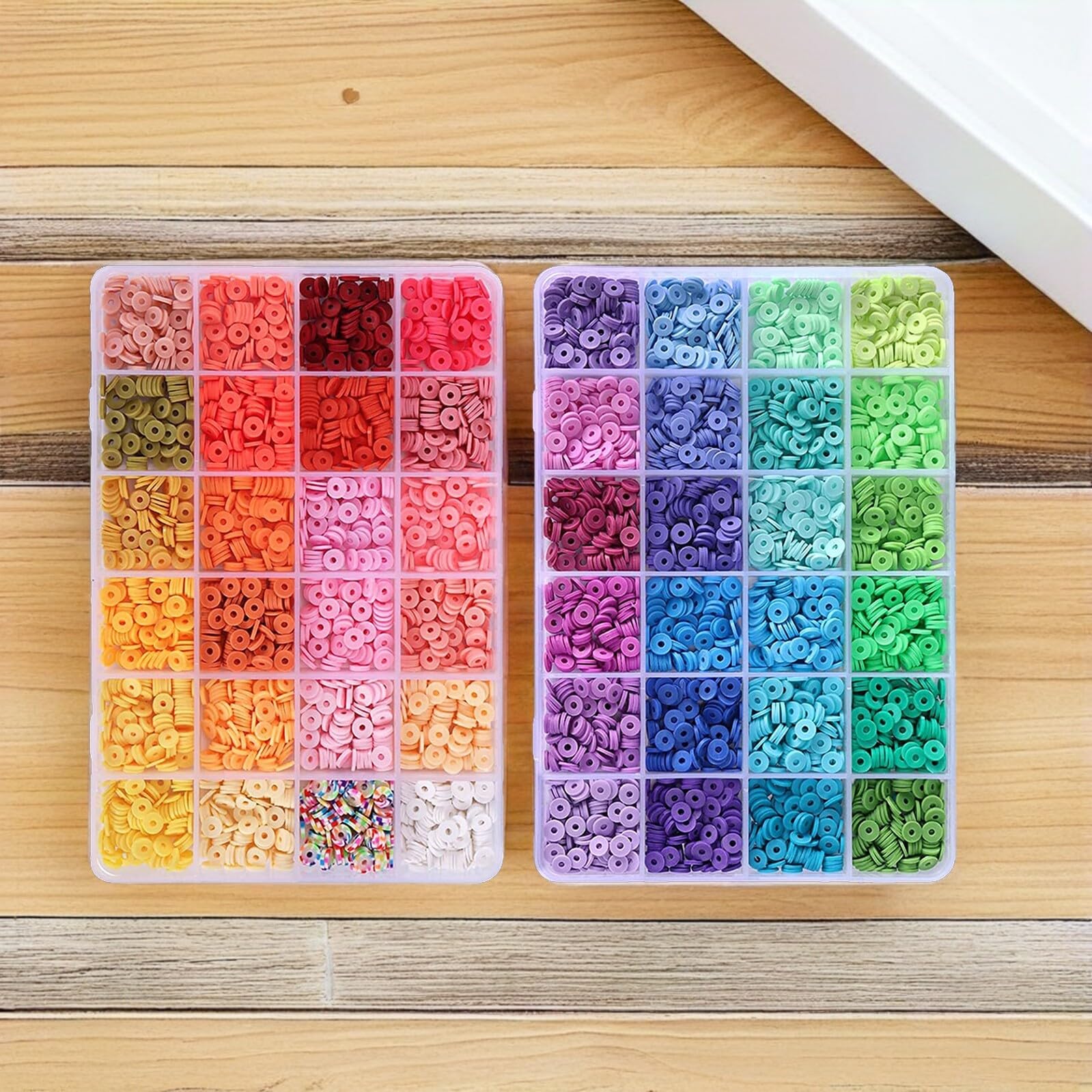 SHINEOFI Kit Perline di Argilla Polimerica Colorate per Creazione Gioielli Set Scatola di Conservazione Perline Piatte e Grandi per Braccialetti Fai da Te