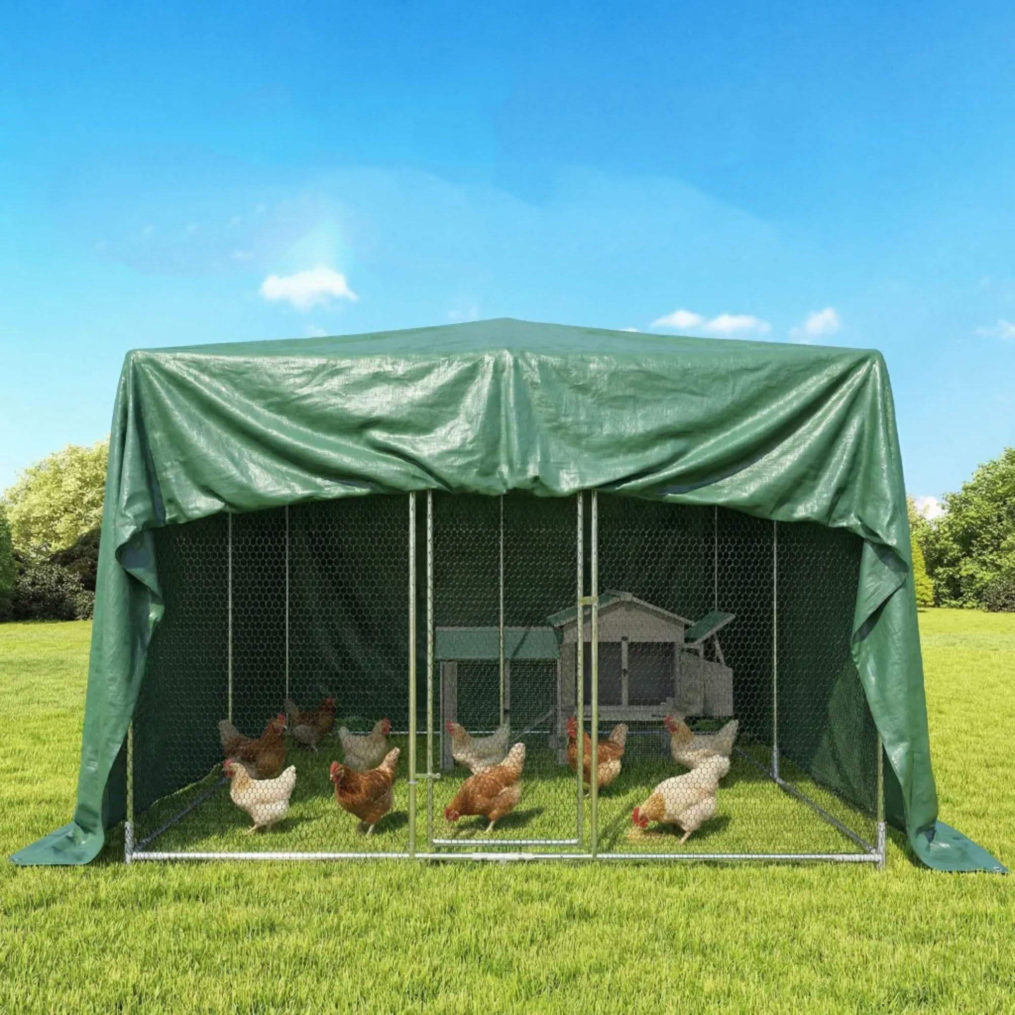 Outsunny Lona Impermeable Exterior 4x6 m, Toldo PE Resistente a Rasgaduras 90 g/m², Protección UV, con Ojales Reforzados para Leña, Muebles de Jardín, Invernaderos, Vehículos, Verde