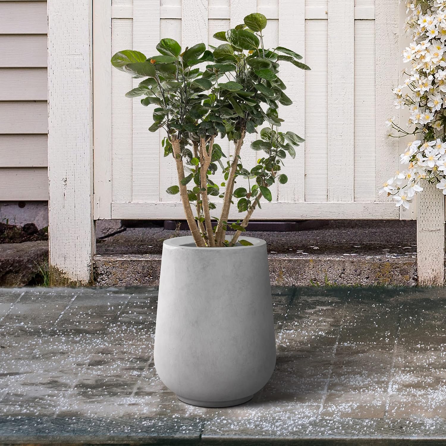 Kante 14 Inch Tall Round Concrete Planters, Large Flower Pot with Drainage Hole and Rubber Plug for Home, Patio, Garden, Suitable for Indoor Outdoor Plants, Natural Concrete