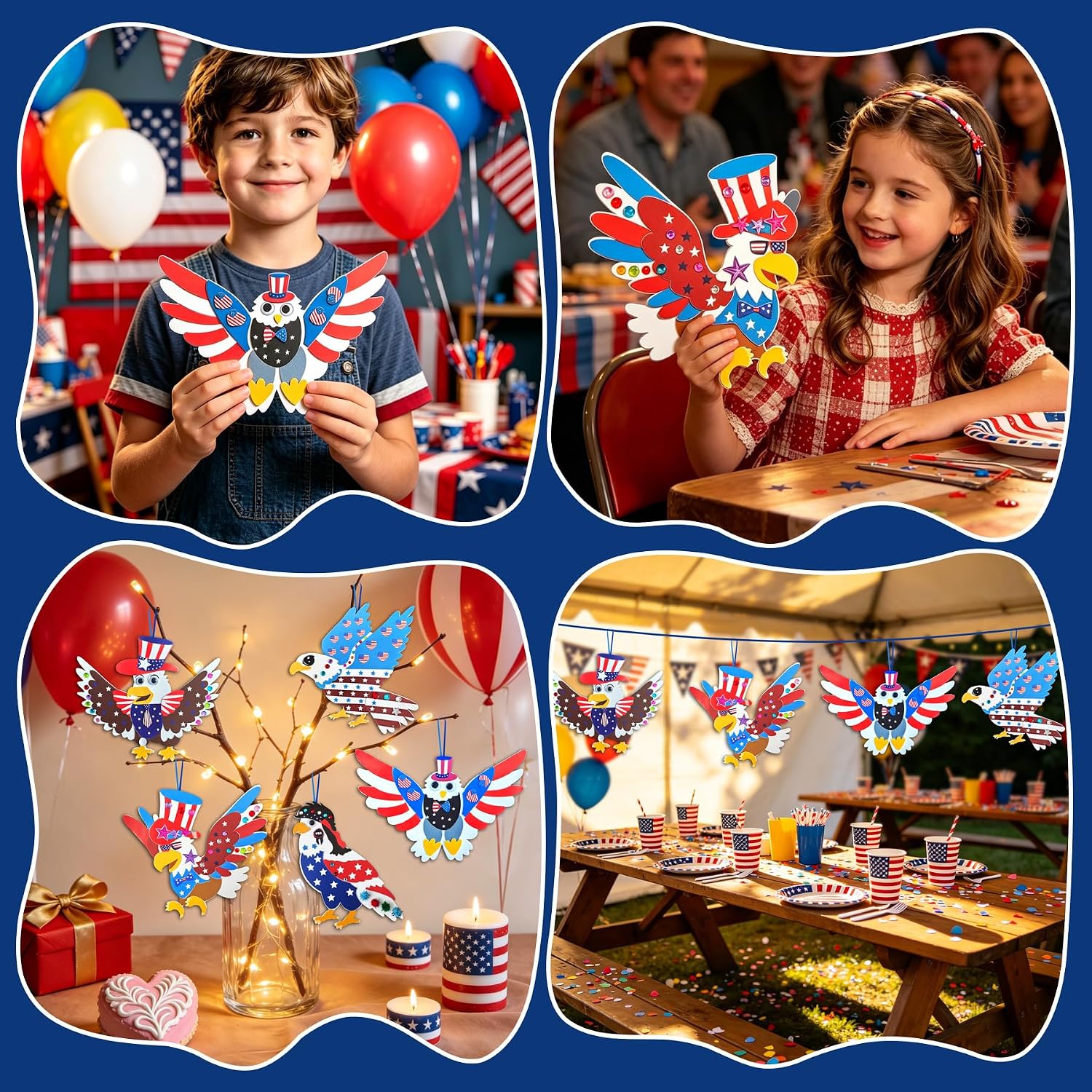 Ruicnte 4th of July Foam Eagle Patriotic Crafts for Kids School Activity | 24 Set Eagle Crafts Supplies for July 4th Activities with Red White Blue Sticker,Classroom Patriotic Party Favors