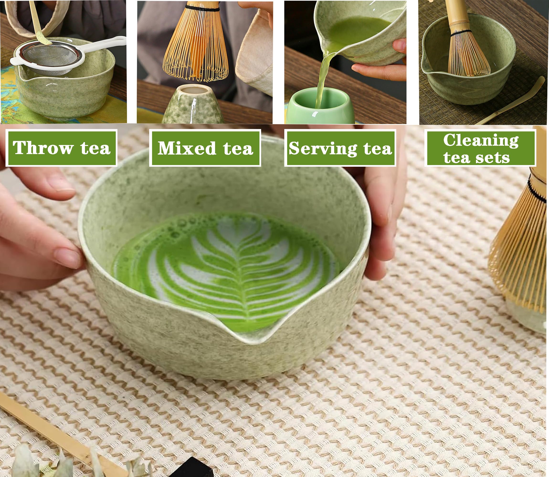 XPSSJMU , Matcha-Rührer, Matcha-Rührer, Matcha-Rührer-Set, Keramik-Matcha-Set inklusive Matcha-Schüssel mit Ausgießer, Matcha-Rührer-Ständer und Bambuslöffel, bestes Geschenk für Ihre Lieben
