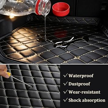 Car Trunk Mat for Honda Pilot 2008-2015, All Weather Protection Cargo Liner, Durable Cargo Mat Rear Trunk Liner,Black Beige