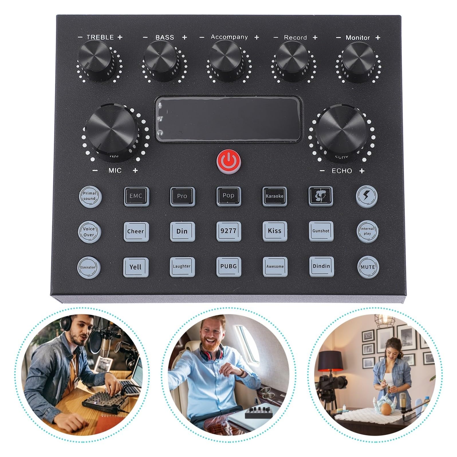 Kichvoe Scheda Audio Esterna Cambia per Computer e Design Grande Manopola, Struttura in Ferro e Luci LED per Adulti per Live Streaming e Karaoke