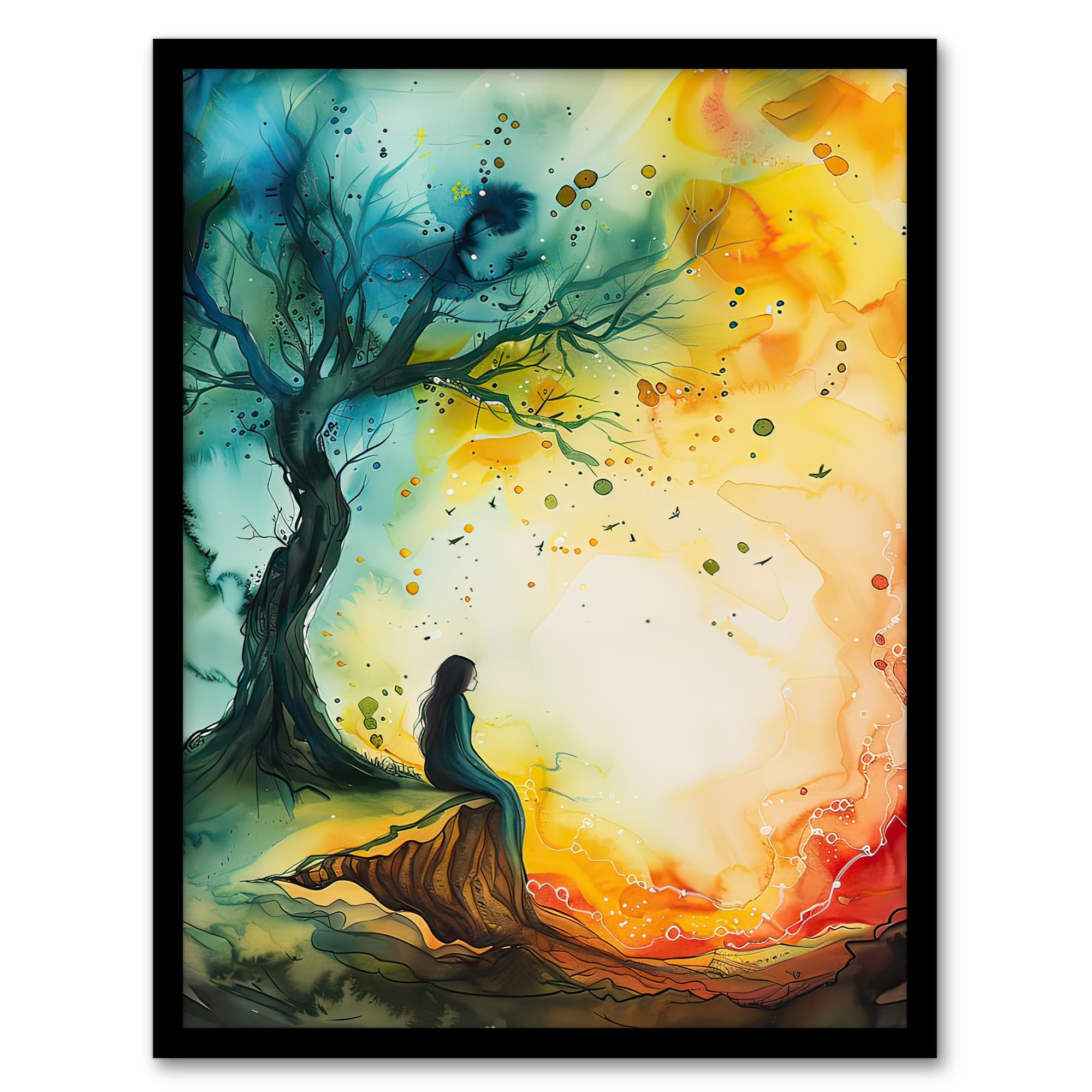 Artery8 Magician Forest Misty Rainbow Sunrise Concept Art Living Room Artwork Framed Wall Art Print 18X24 Inch