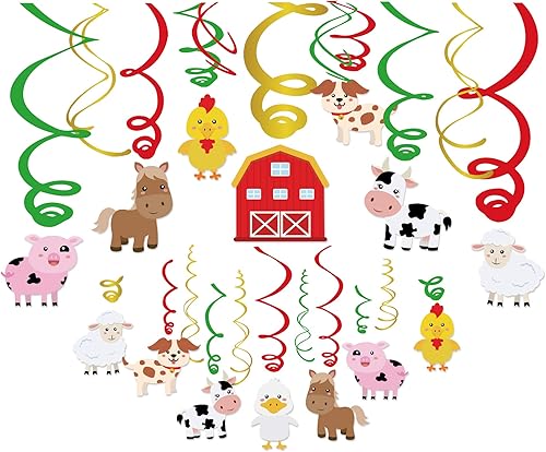 CC HOME Decoración de remolinos colgantes de animales de granja, serpentinas colgantes de techo de granja para fiesta de cumpleaños, baby shower,