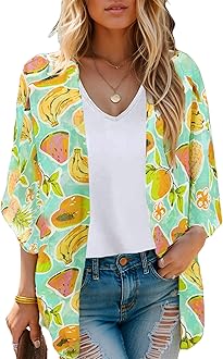 Moss Rose Women's Beach Kimono Coverup Sheer Chiffon Cover Ups, Casual Loose Open Front Cardigan Tops