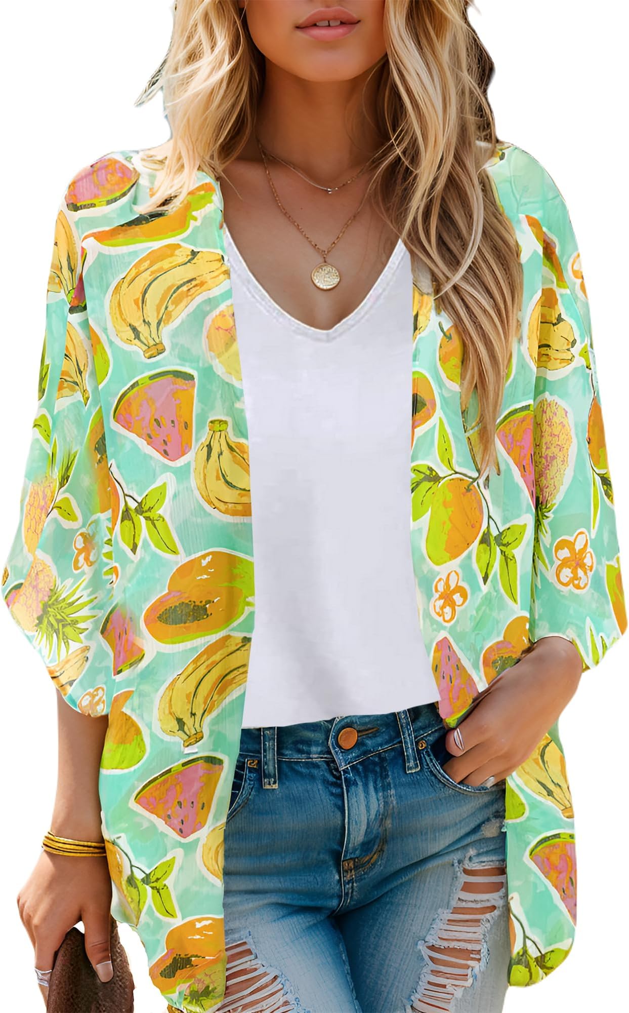 Moss Rose Women's Beach Kimono Coverup Sheer Chiffon Cover Ups, Casual Loose Open Front Cardigan Tops