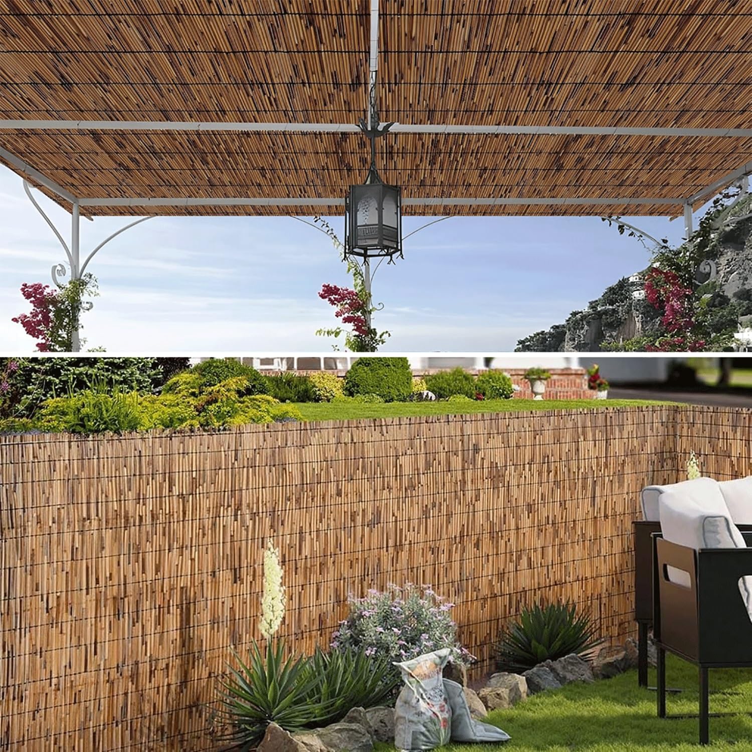 Bambusowy parawan ogrodzeniowy o wysokości od 0,6 m do 1,8 m wysokości, do ogrodu, na podwórko, patio, długość 183 cm x dł. 1000 cm, dekoracyjne rozwiązanie na zewnątrz
