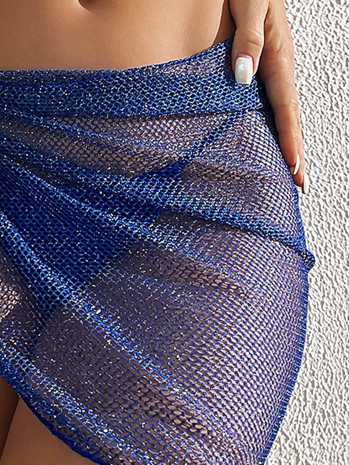 GORGLITTER Women's Cover Up Sarong Wrap Skirt Bachelorette Outfits for Bride Sheer Mesh Bridal Swimsuit Pearl Bathing Suit - Image 3