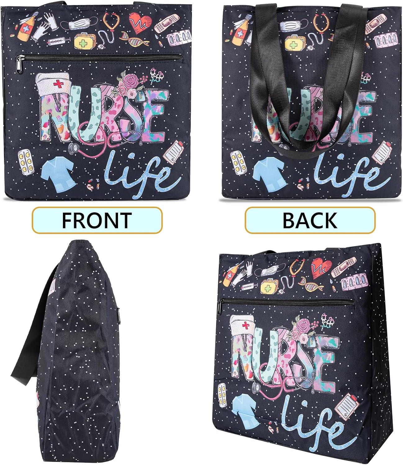 Degpum Nurse Tote Bag Large Waterproof Reusable Tote Bag,Nurse Bag for Work, Fashion Nylon Satchel,Nurse Gifts for Women Men Nurse Appreciation Gifts