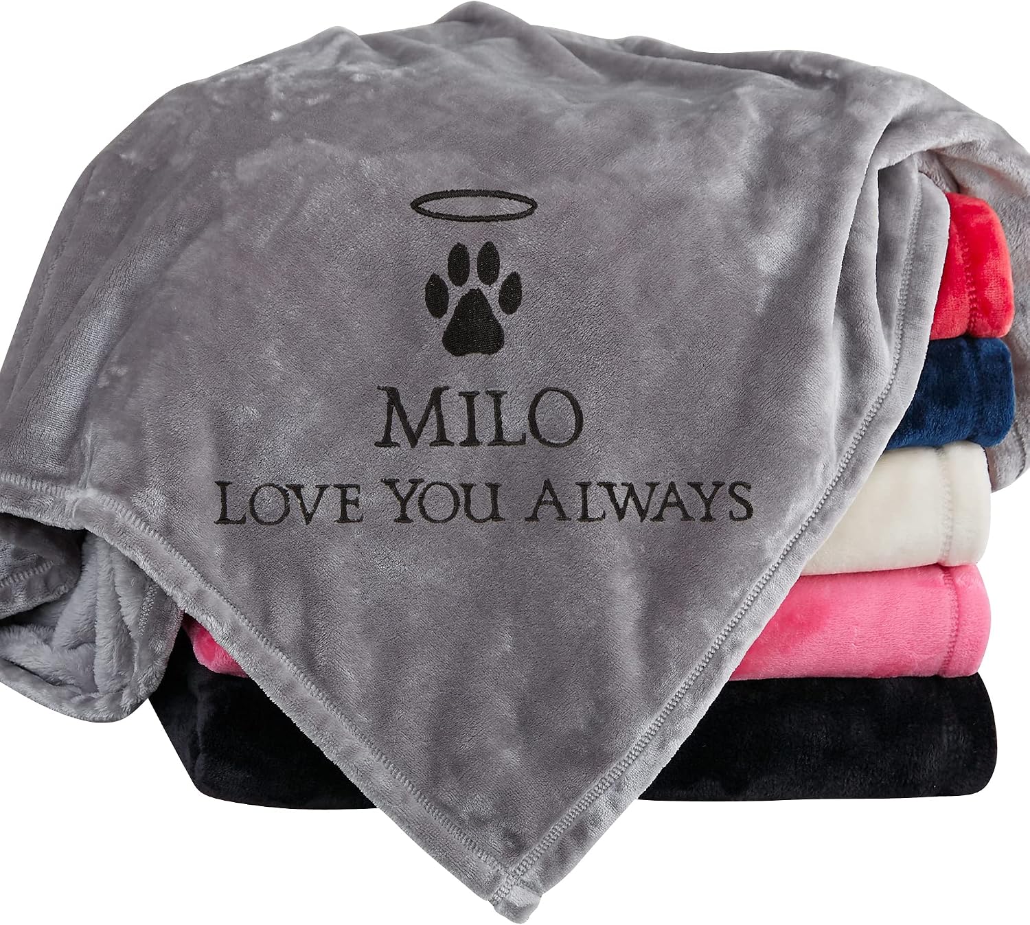 Personalization Universe Pet Memorial Halo Personalized Large Fleece Blanket - Soft & Snuggly Blanket for Dogs & Cats, Custom Embroidered, Pet Sympathy, Pet Dog Memorial Blankets, 60x80 Beige