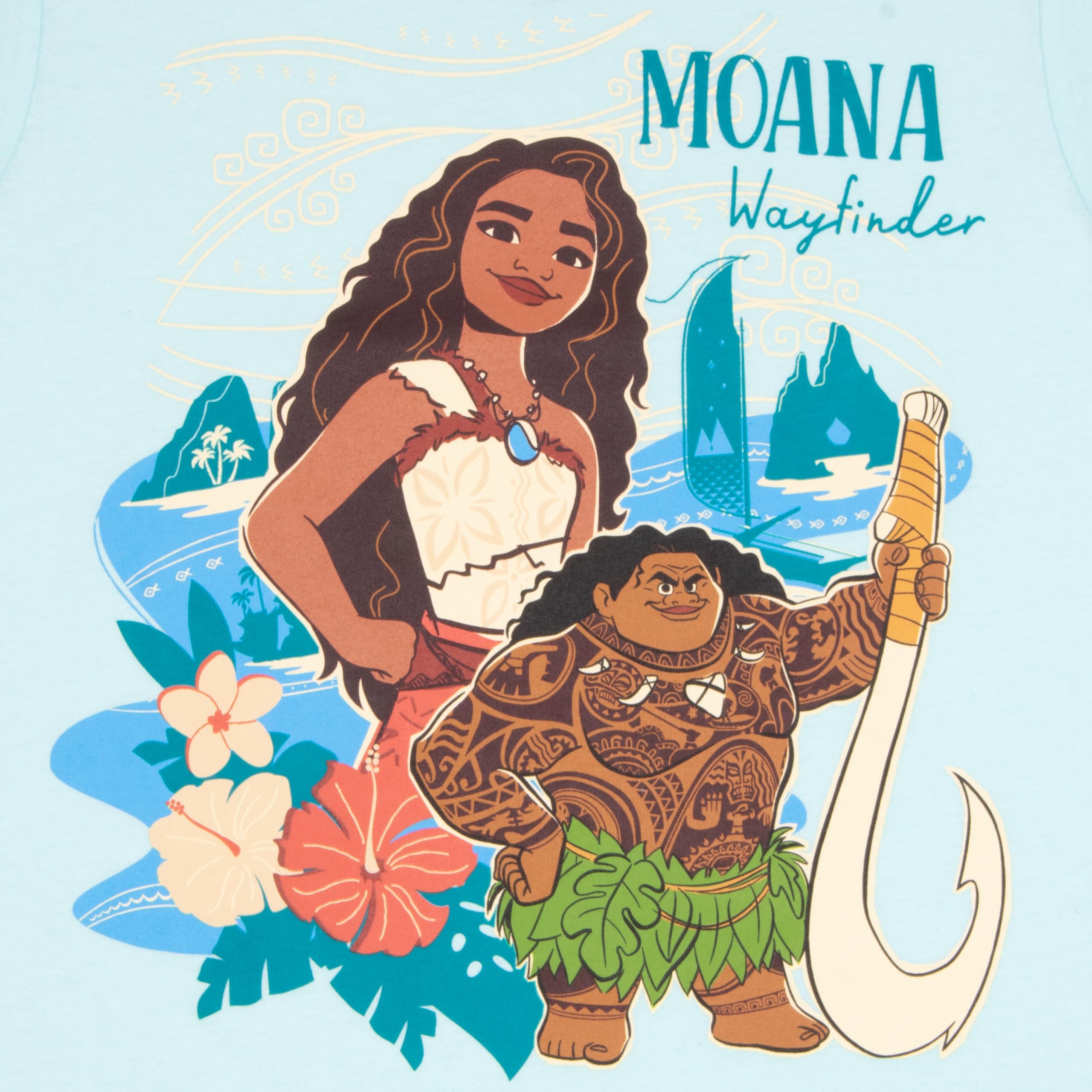 Disney Moana and Friends - Paquete de 2 camisetas con estampado gráfico para niña, paquete de camisetas de manga corta para niños