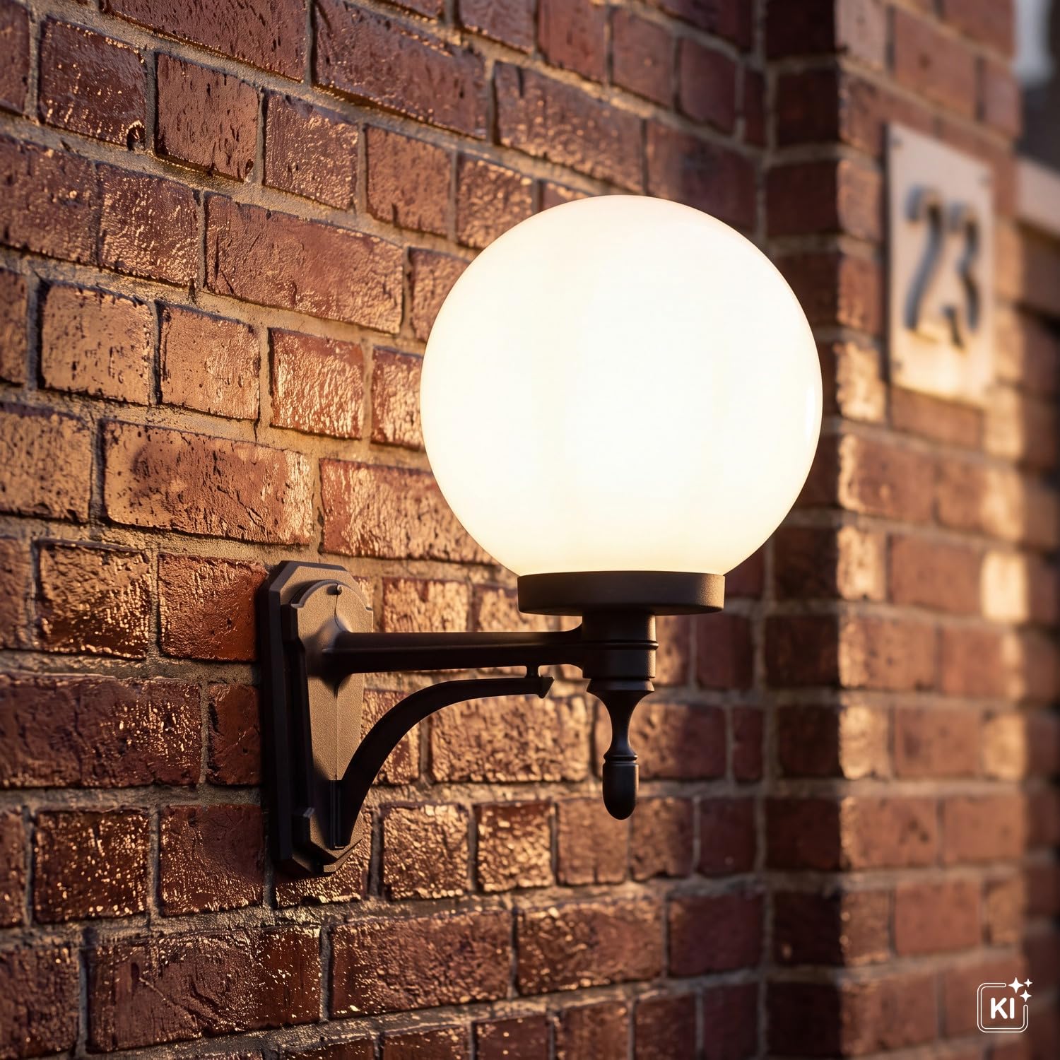 Licht-Erlebnisse Hoflampe Schwarz Weiß Kugelschirm IP43 Vintage E27 NINETTE Außenleuchte Wand Hauseingang Terrasse