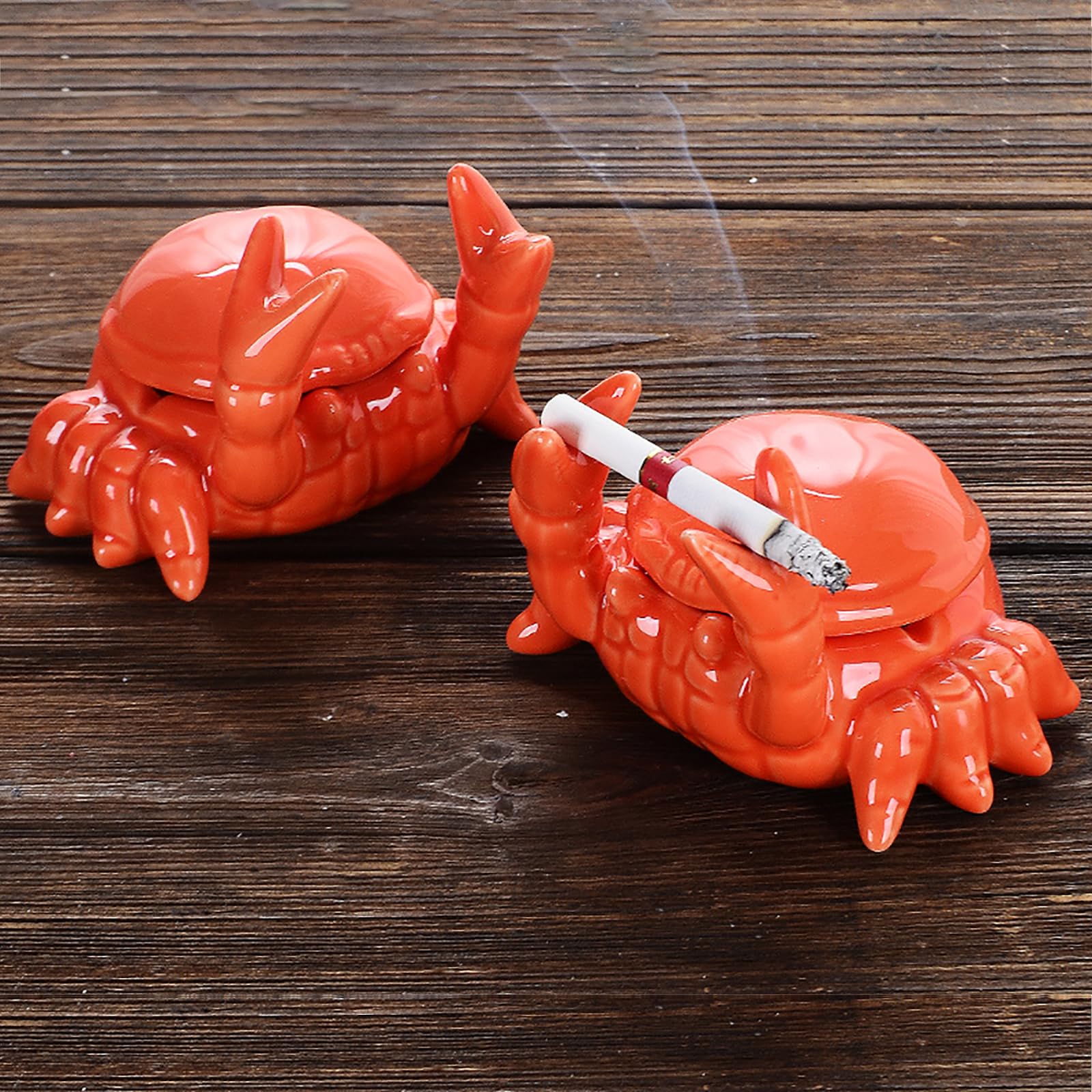 Ceramic Crab Ashtray with Lid (Red-2packs)
