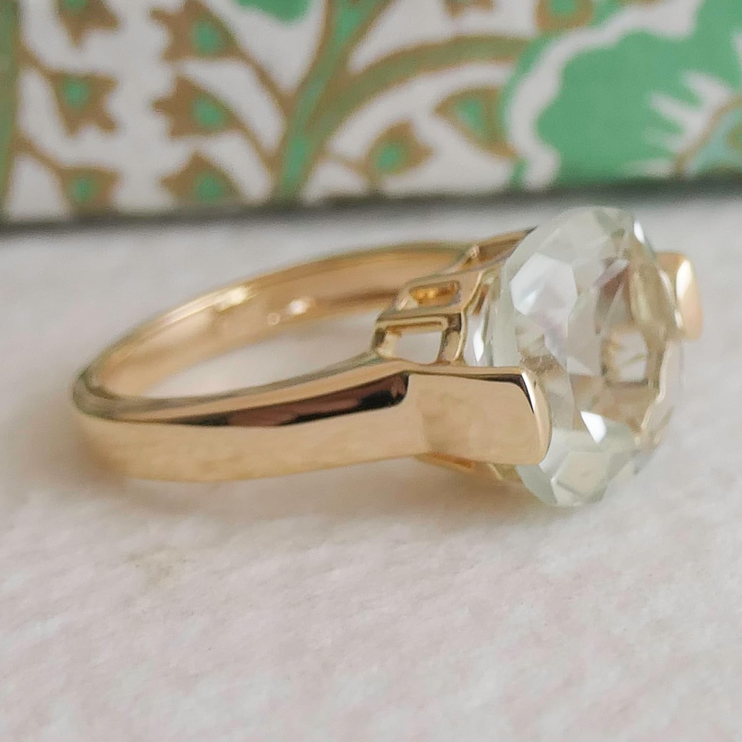 Green Amethyst Cushion Cut Ring 12mm – 925 Solid Sterling Silver with 3 Micron Gold Plating – Natural Prasiolite, Handmade Fine Jewelry for Women