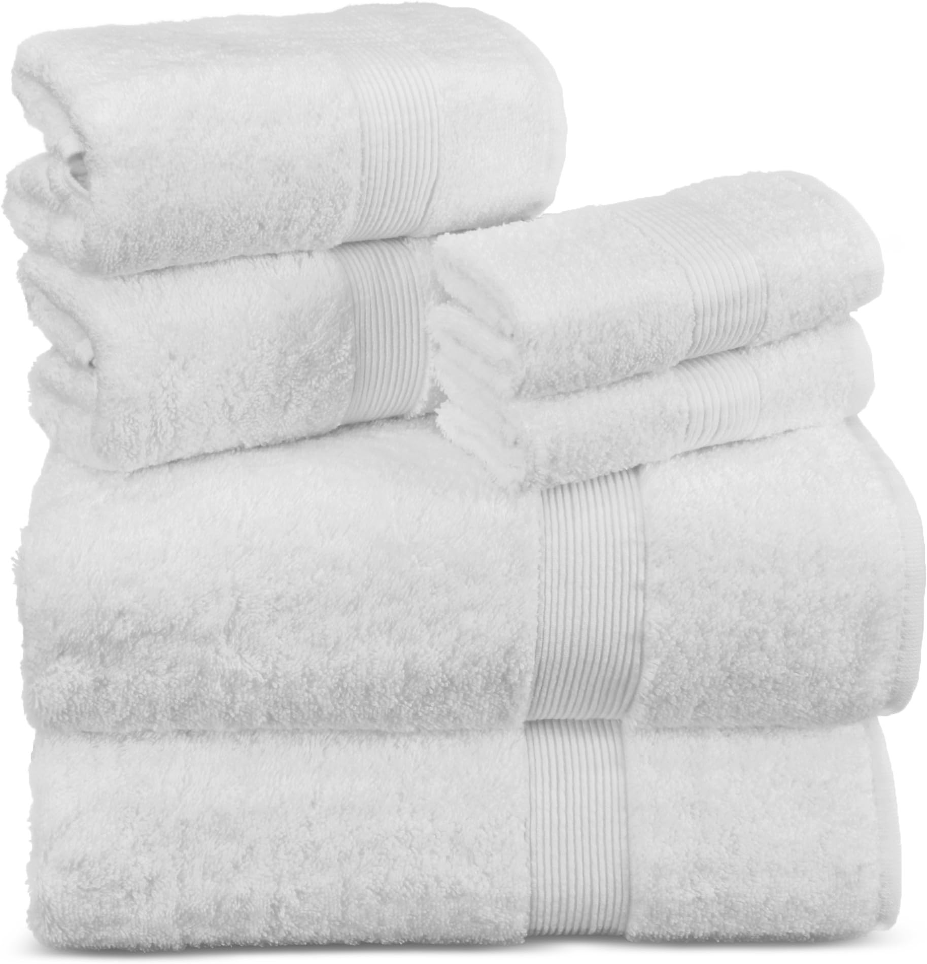 6-pieces Value Pack Turkish Cotton Towel Set with 2 bath towels, 2 hand towels and 2 wash clothes (White)