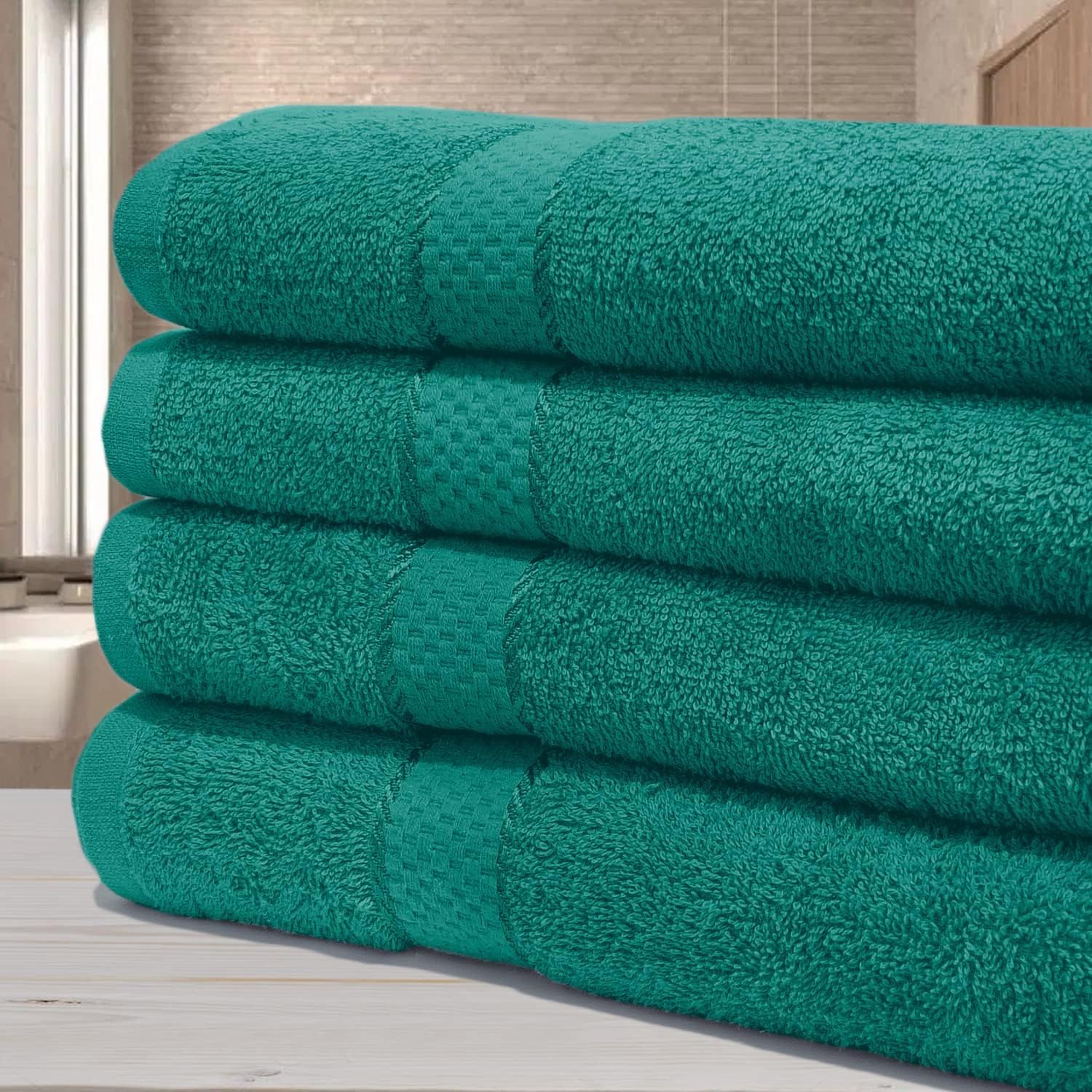 KNIGHTS BRIDGE Luxury Egyptian Cotton Bath Sheet Set, 80x140 cm, Pack of 4 Super Soft Absorbent Jumbo Towels (Teal)