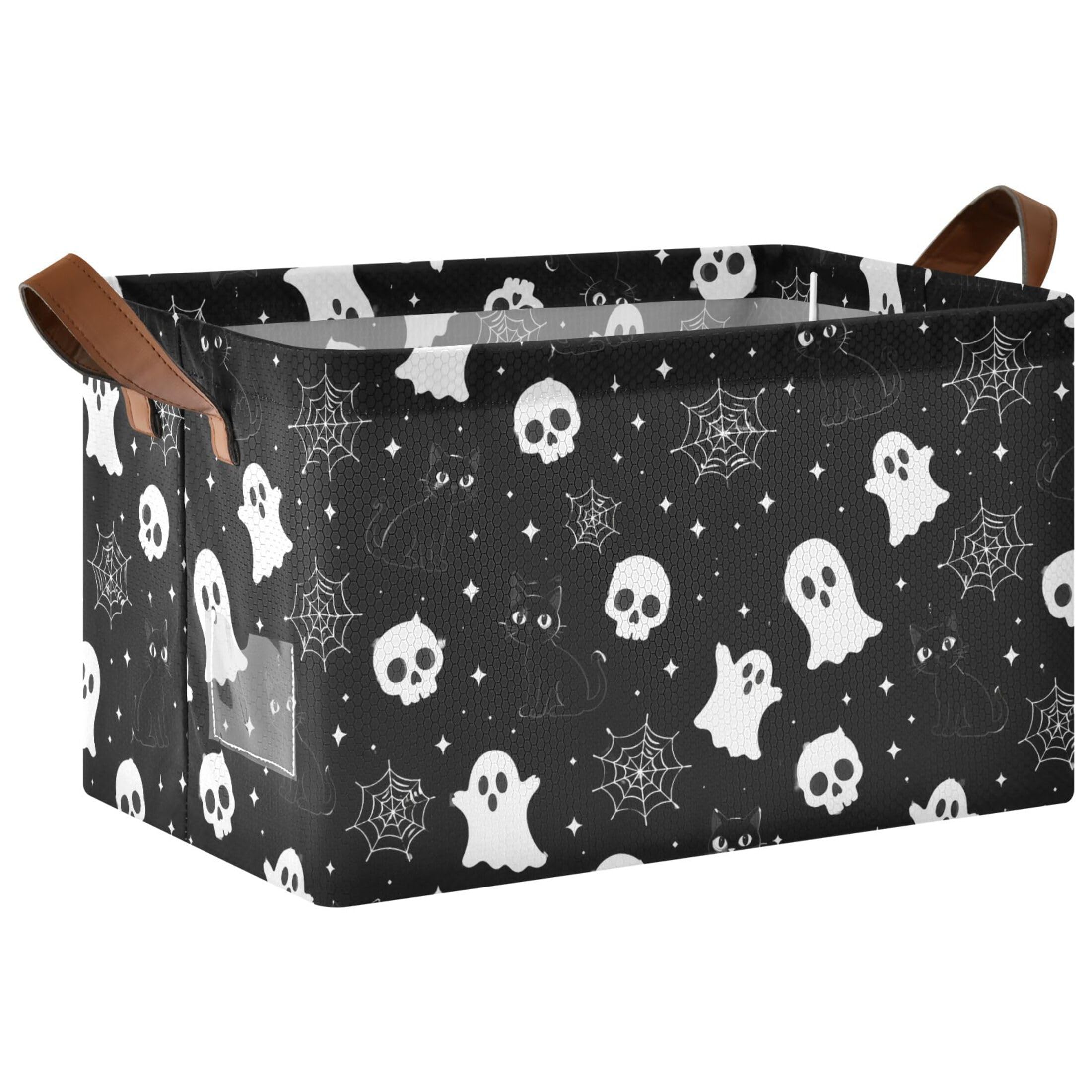 Kutsu Ghosts Webs Skulls Foldable Storage Basket Collapsible Bin With Handles For Shelves