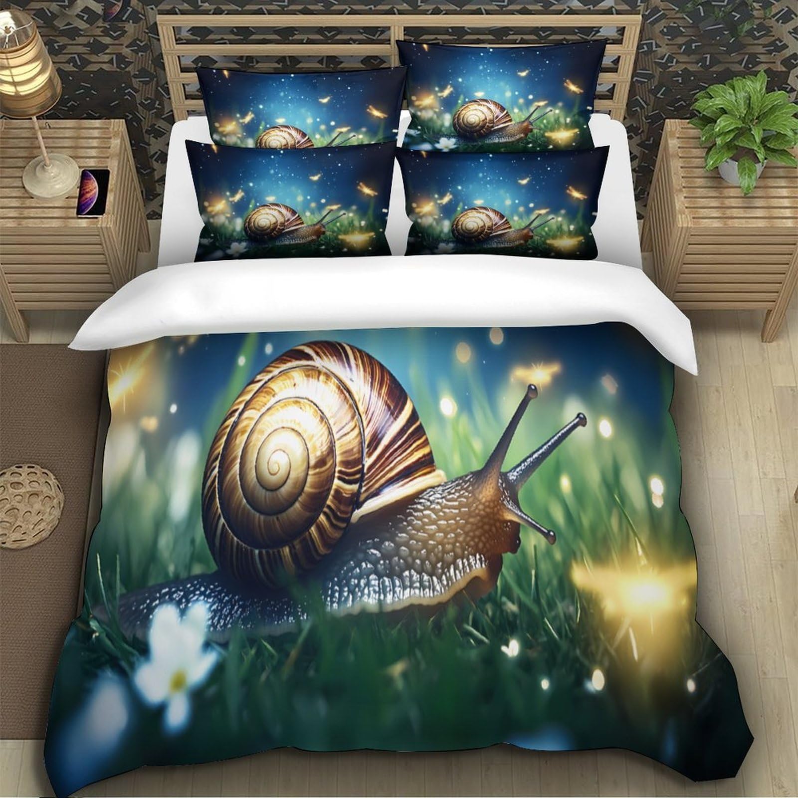 Fantasia di lumaca notturna Impressione 3D 3 pz cover piumone Arte stravagante della natura fodera per edredone microfibra morbida antiacari per bambini ragazzi adulti Super king（260x220cm）