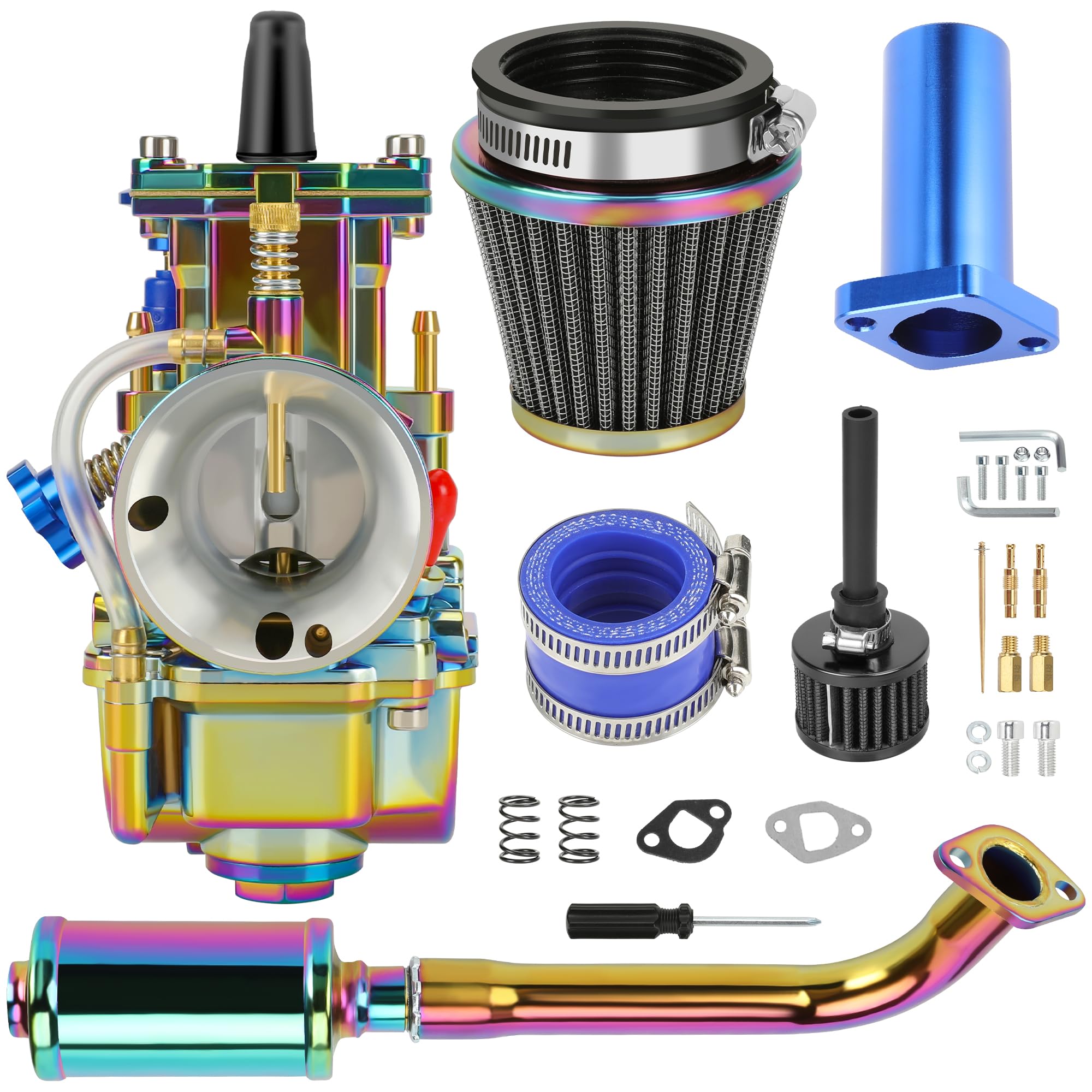 PWK Carburetor 212cc Exhaust Pipe Muffler Stage 2 Kit Replacement for Predator 212 196cc 200cc 6.5hp Engine Coleman CT200U CT200U-EX BT200X KT196 Baja Warrior MB200 Mini Bike Go Kart Parts