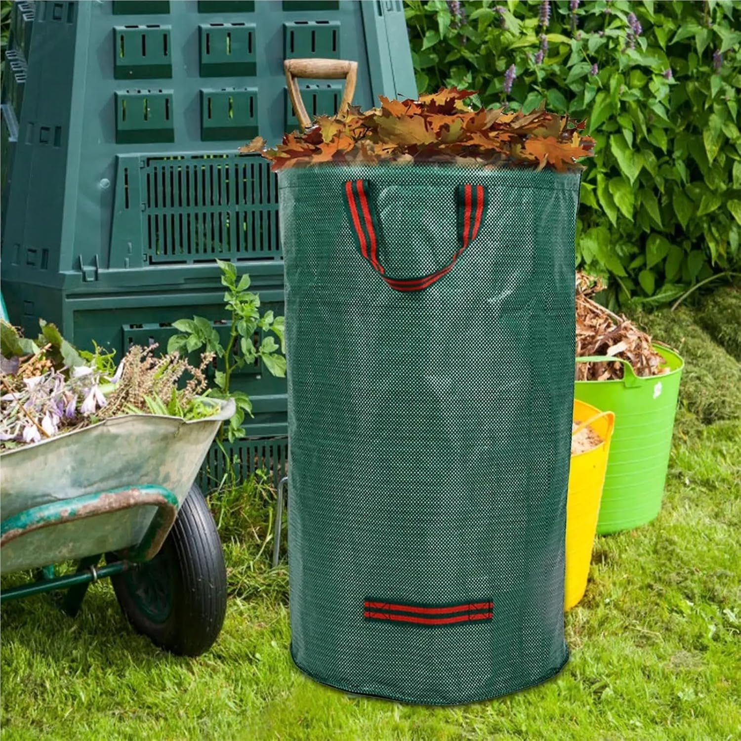 Garden Waste Bags Reusable Yard Debris Large 132 Gallon Heavy Duty Grass Containers With Reinforced Handles