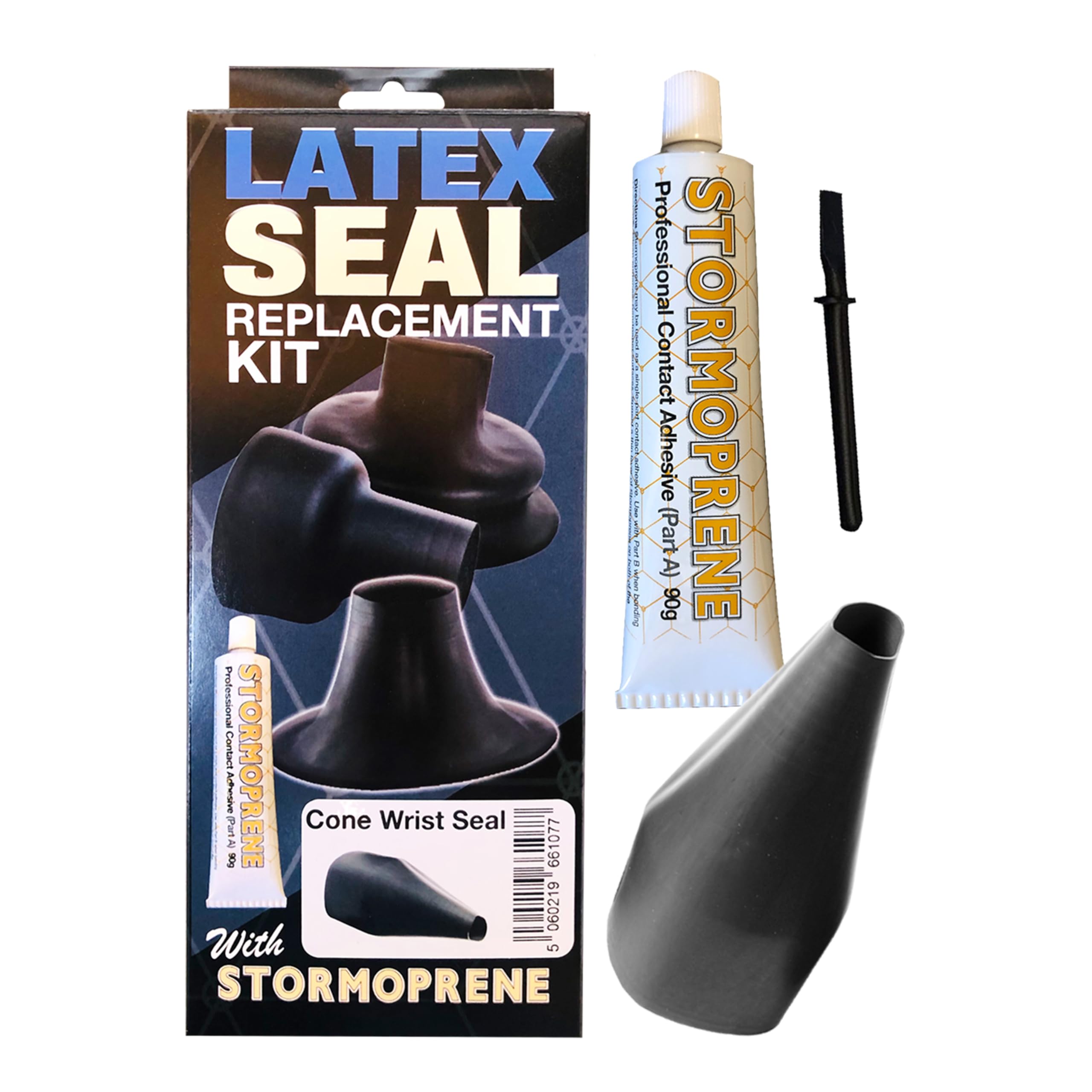 Stormsure Kit de Cono de Sello de muñeca de látex, Color Negro, Mantenimiento Esencial del Traje seco para un Rendimiento óptimo, reparación o reemplazo con Adhesivo de Contacto Seguro Marino