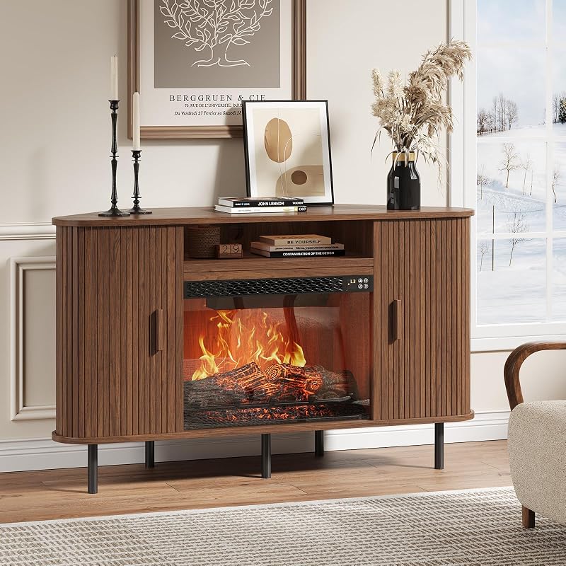 ONBRILL 47" Corner TV Stand for TVs Up to 55", Corner Fireplace TV Stand
