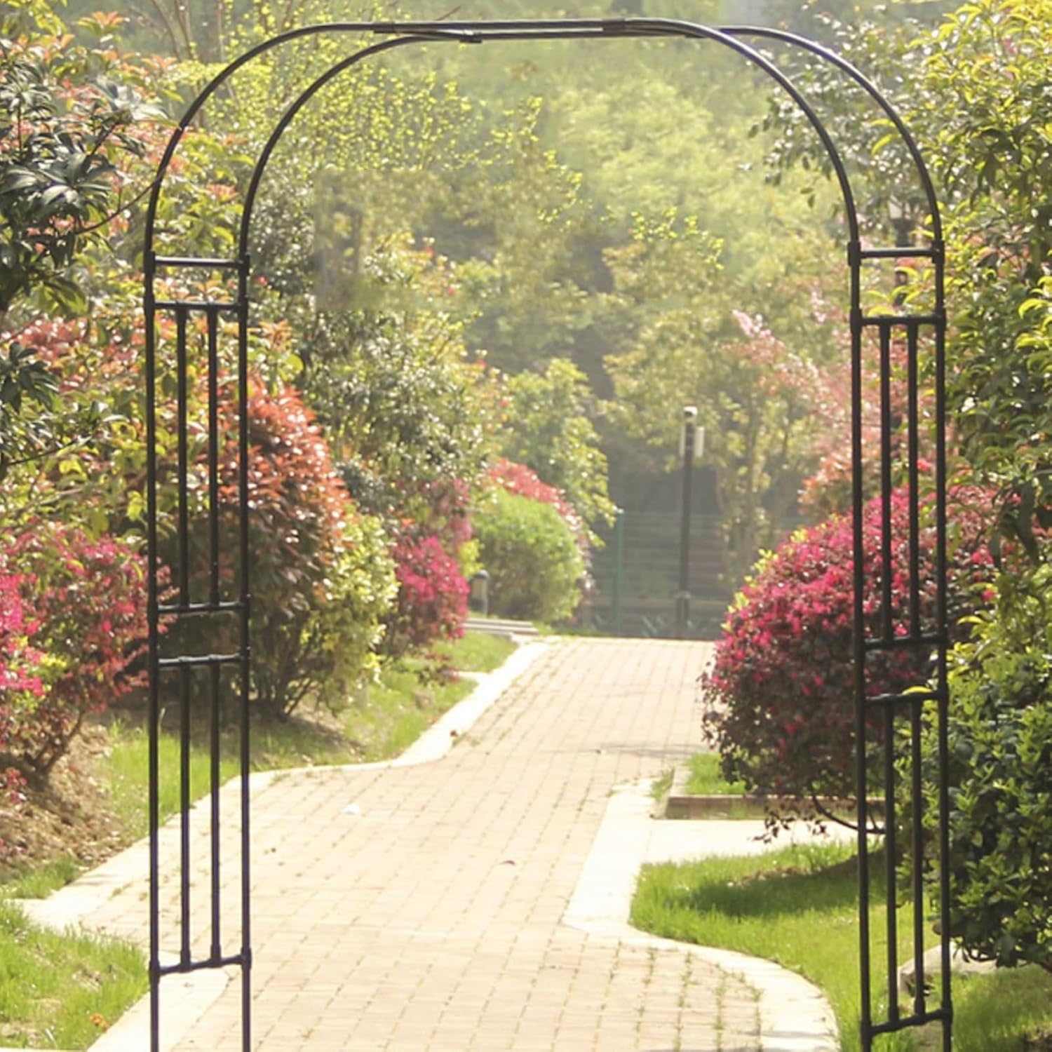 Romantic Wrought Iron Garden Arch, Rose Arch Stake Outdoor Decoration, Easy to Remove and Install, Free Standing, Arcade Driveway Entrance(Black,2.2x2.4x0.4m)