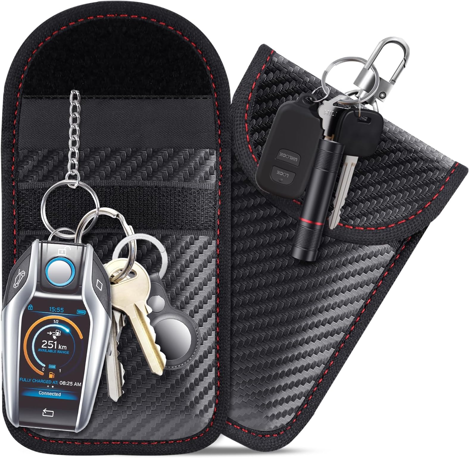 lanpard Faraday Pouch for car Keys , 2 Pack Faraday Bag , Key Signal Blocking Pouch , RFID Blocker for Keyless Entry Remote , Anti-Theft Remote Entry Keyless Protect Black,S