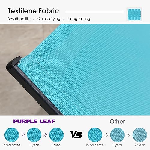 Miniatura 5 de PURPLE LEAF Juego de tumbonas para exteriores, silla reclinable ajustable con ruedas y mesa para piscina, playa, patio, tumbona reclinable de