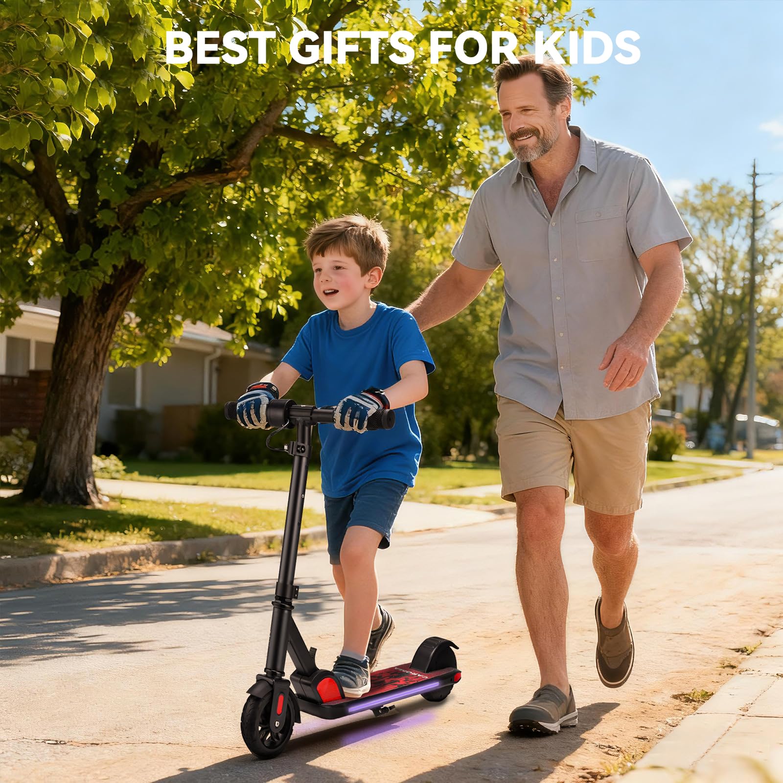 Caroma Patinete eléctrico para niños de 6 a 12 años, Motor de 150 W | 16 km/h, 12 km de alcance E Scooter, Scooter E plegable con luces coloridas y pantalla LED, velocidad y altura ajustables