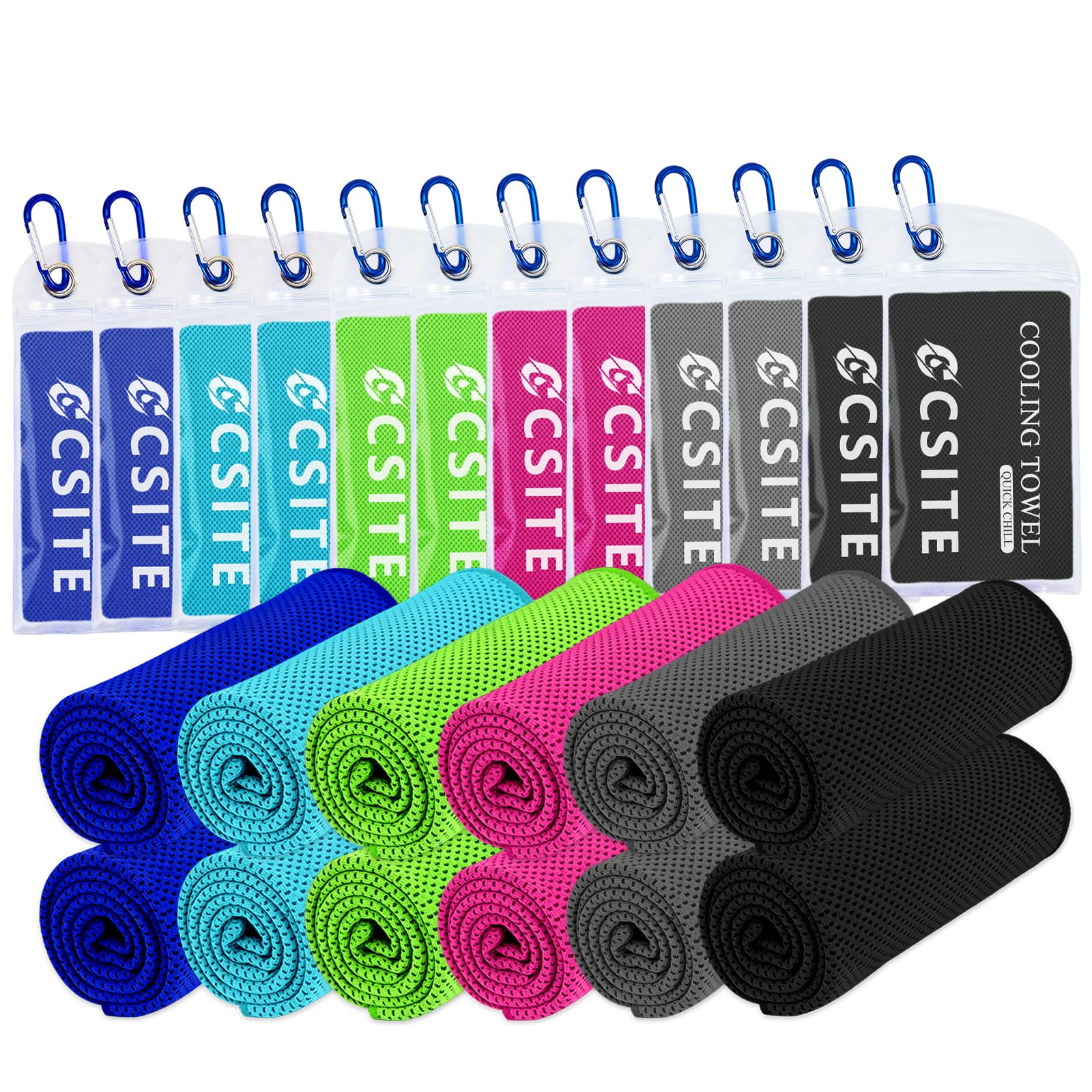 CSITE 12 Pack Cooling Towels (47"x12") for Neck and Face, Ice Towel for Hot Weather, Soft Breathable Chilly Gym Towels, Microfiber Towel for Work Out, Yoga, Running, Camping & More Activities — image 1
