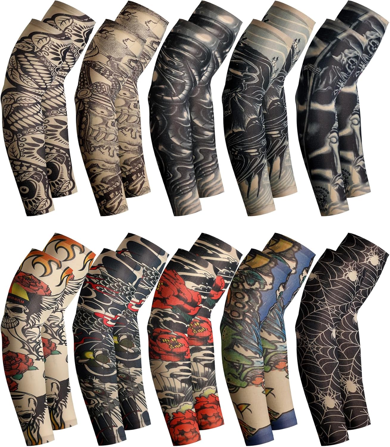 Boao 20 Pcs Men's Cooling Arm Sleeves Long Fingerless Arm Cover Anti Slip UV Protection Sun Temporary Tattoo Sleeves