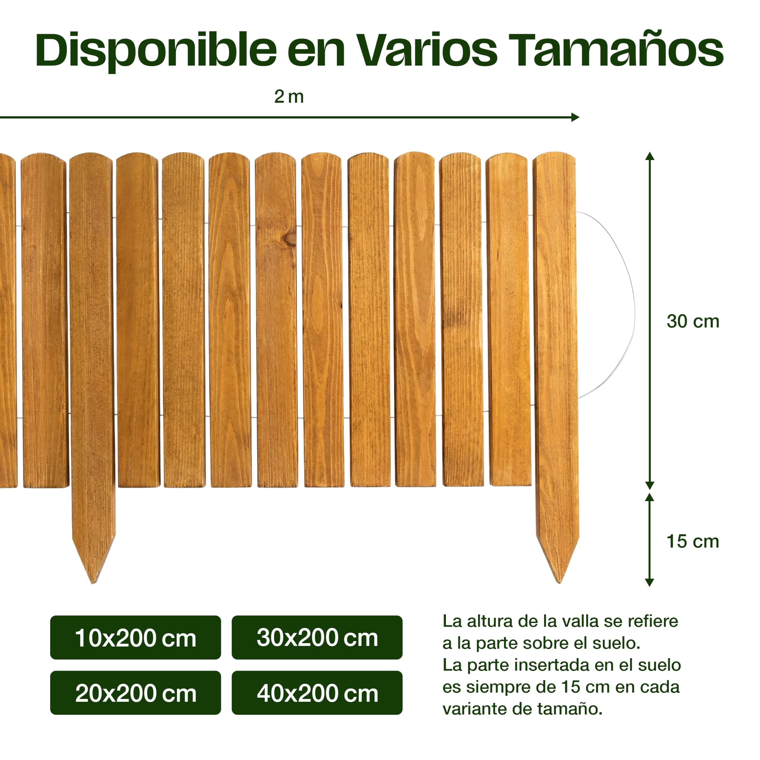 Creative Home Bordura Jardín Exterior de Madera 2m x Altura 30 cm Natural